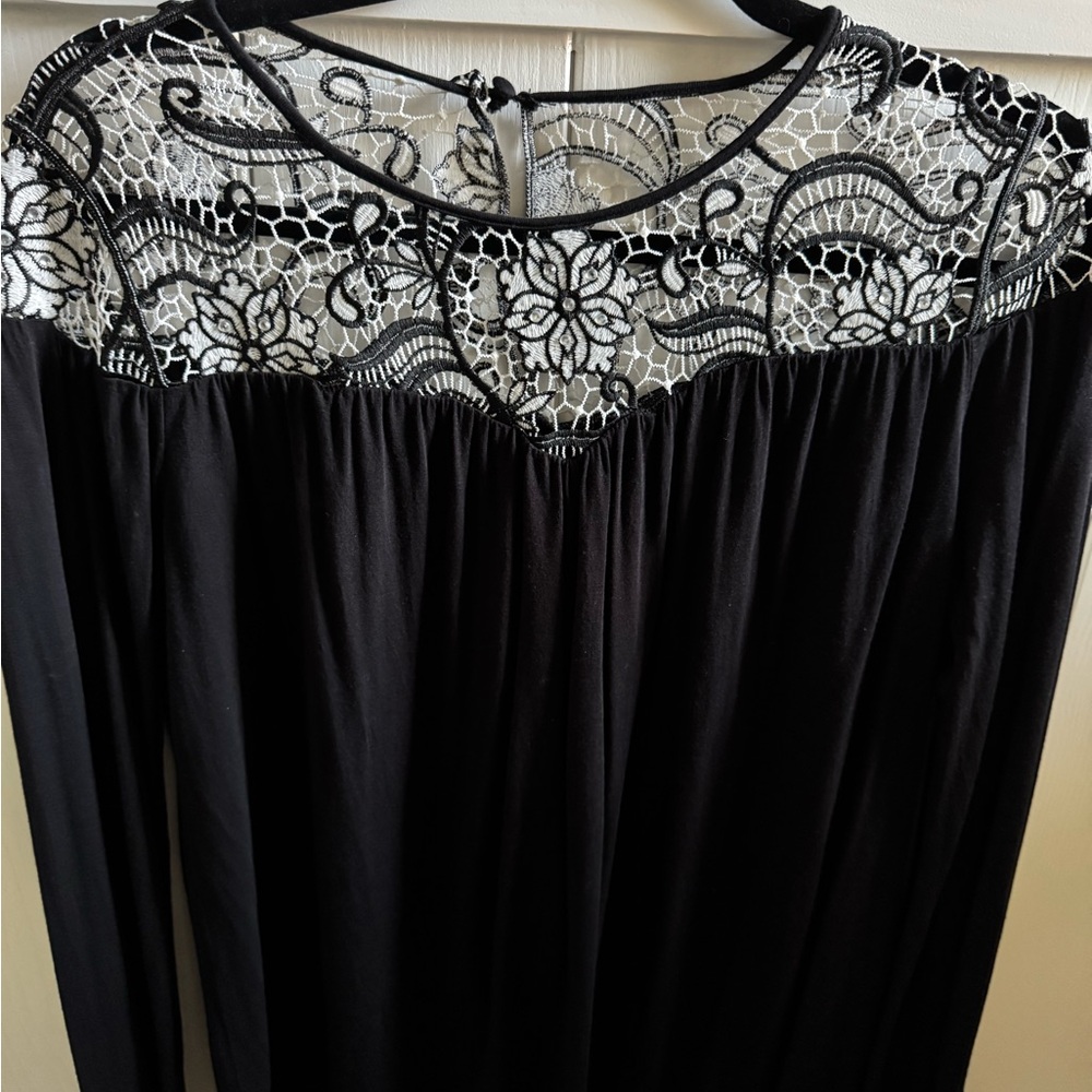 INC International Concepts Black and White Lace Blouse
